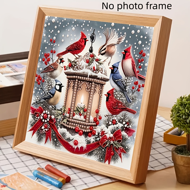 TEMU Christmas Lantern Little Birds Pearl Diamond Painting Atmosphere Handcraft Sticker Diamond Decor Painting. Living Room Bedroom Entrance Romantic