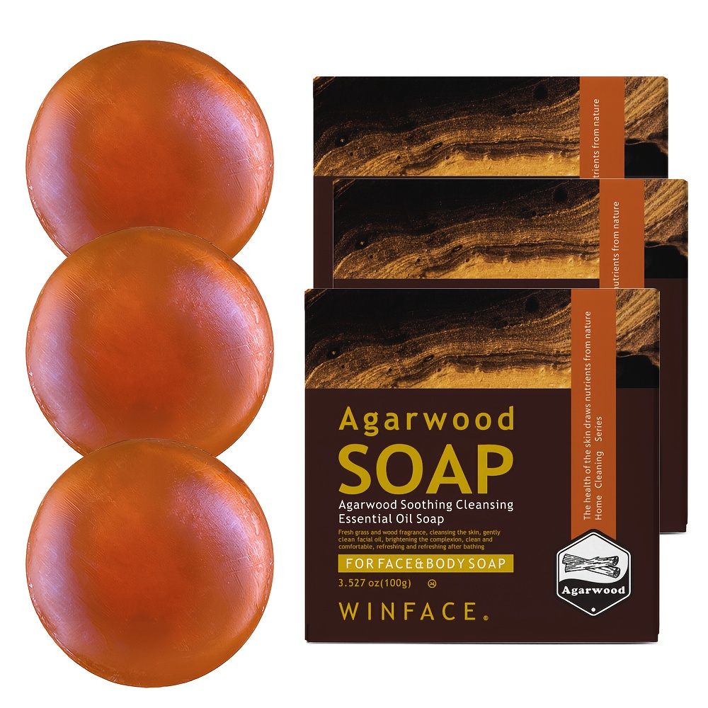 Image of 3 3.527oz (3pcs X Agarwood Soap, Controlling Oil And Cleaning, , Essential Oil Soap, Natural Fragrant For Cleansing And Bathing, Suitable For Any Skin Type