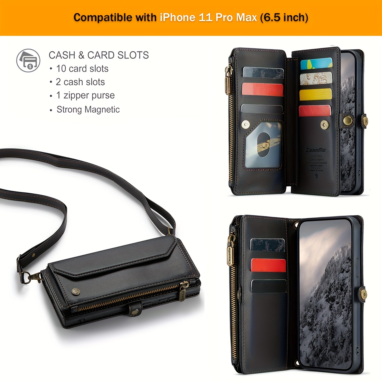 Wallet Phone Case Support Wireless Charging with Blocking Card Holder, Flip Folio Book Faux Leather Protective Phone Cover for iPhone 16e/16/11/12/13/14/15 Pro Max/15 Plus/13 Mini/7/8 Plus/SE 2022/SE 2020 - Image 17