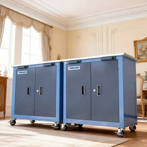 1 2pcs double door tool cabinet rolling tool chest on wheels with locking system and 4 pad tool can locking system lockable wheels tool storage cabinet for garage workshop blue