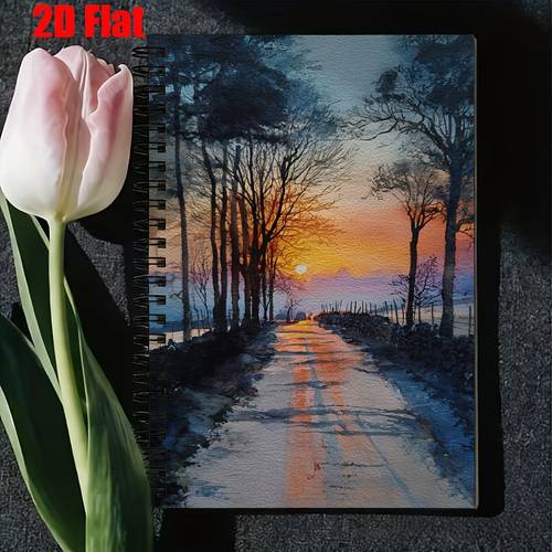 item picture 1pc 2d flat spiral notebooks a5 spiral bound notebooks with whimsical snowy illustration road inspiration notebook back to school gift suitable for back to student notebooks