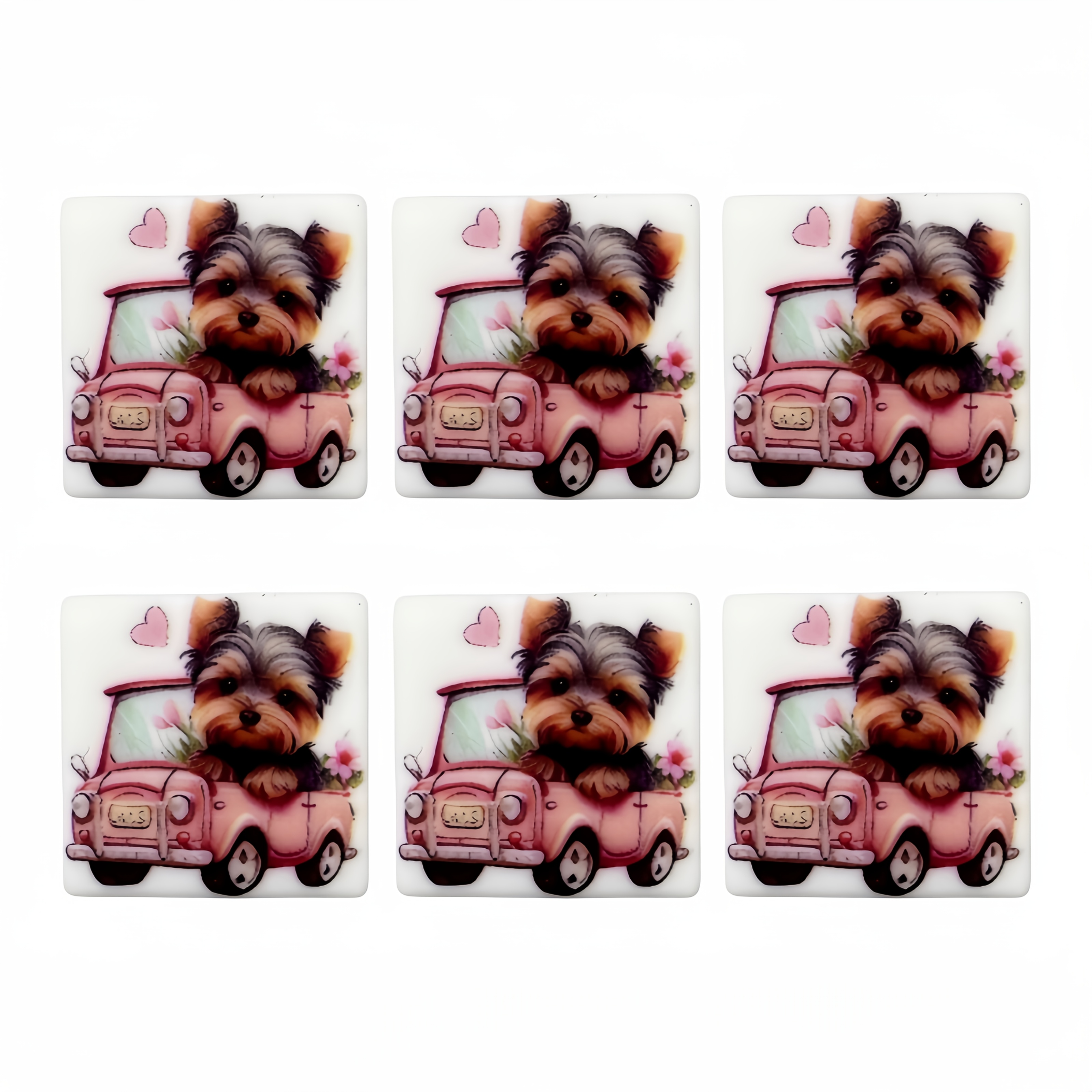 

6pcs Valentine's Day Silicone Beads, Yorkie In Car Print, Making Kit For Bracelets, Necklaces, Keychains, Backpack Charms, Crafting Beads Accessories