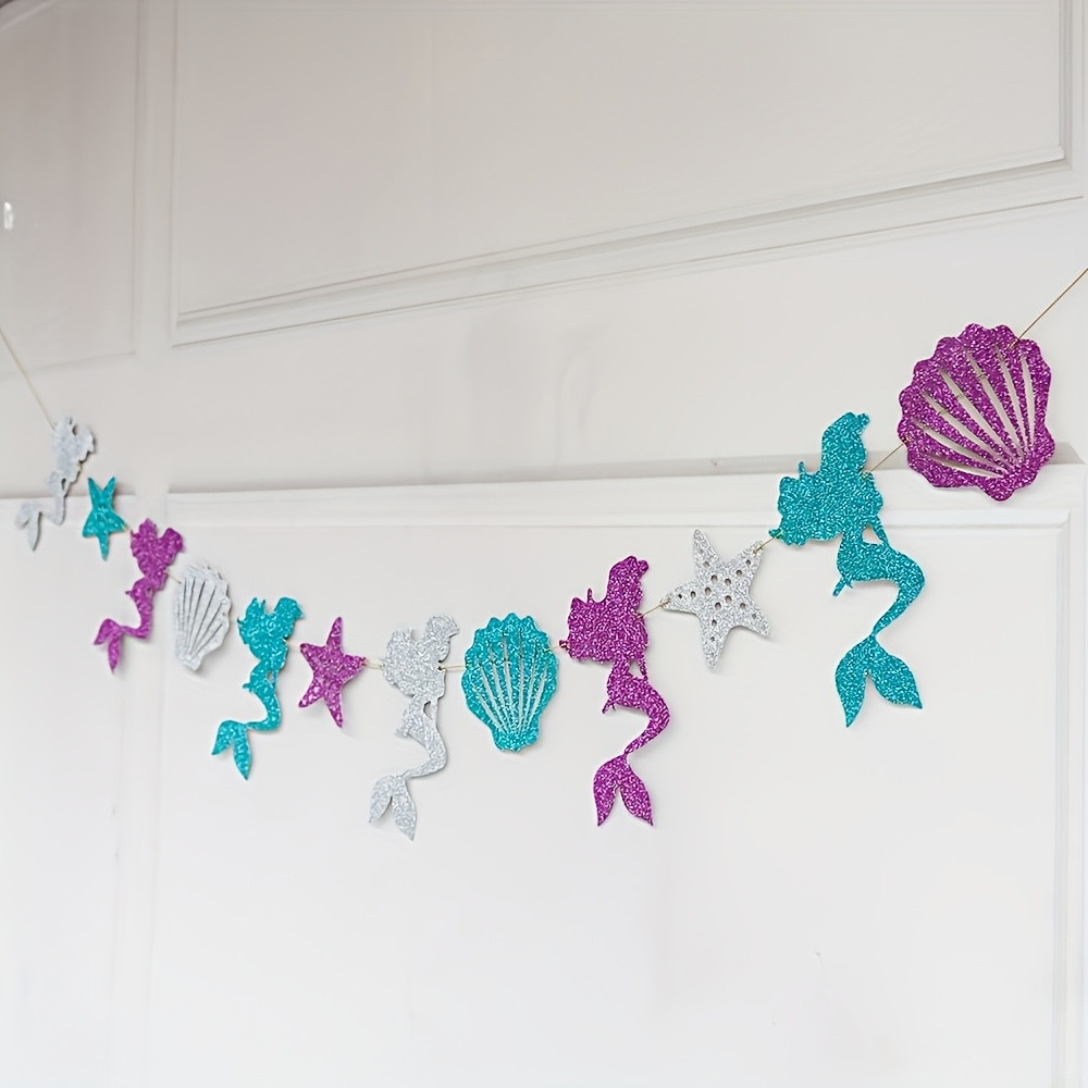 Image of 1 Set Mermaid Shape Birthday Banner Flag Banner - Party, Home, Wall, And Holiday Decoration Eid Mubarak -winter, New Year