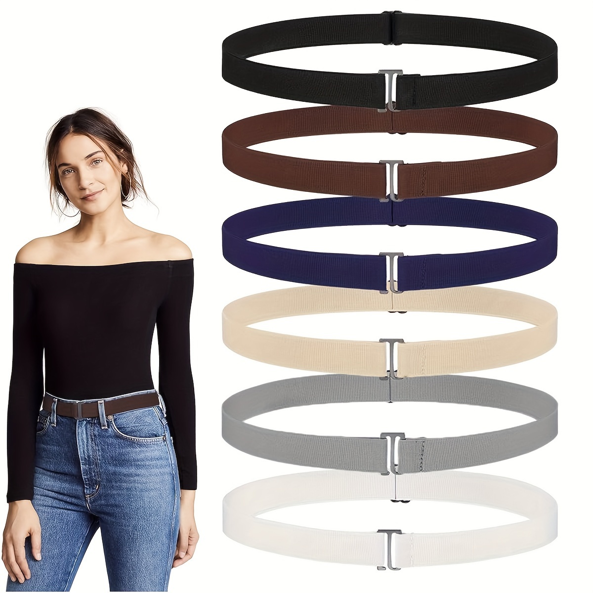 

4pcs Womens Invisible Adjustable Flat Stretchable Belt For Jeans Pants Dresses