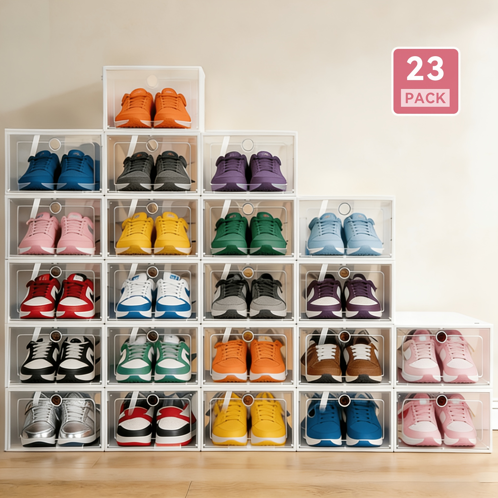 TEMU 23 Contenedores para Guardar Zapatos, Cajas de Plástico XL Transparentes con Tapas, Zapateros y Cajones para Organizar Zapatos, de Zapatos, de