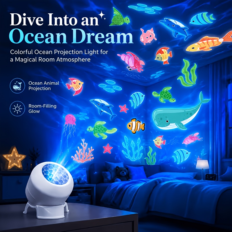 TEMU 1pc Modern Multicolor Led Projection Light With 360° Rotating Dynamic Projector Suitable For Bedrooms, Game Rooms, & Photo Shoots - Multicolor