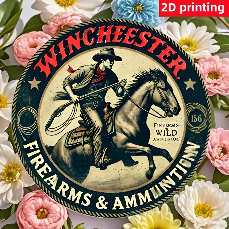 

| Vintage Winchester Firearms & Ammunition Wooden Sign - 7.8x7.8 Inch, Rustic Cowboy Wall Decor & For Home, Bar, Club, Cafe, Living Room, Bedroom, Outdoor