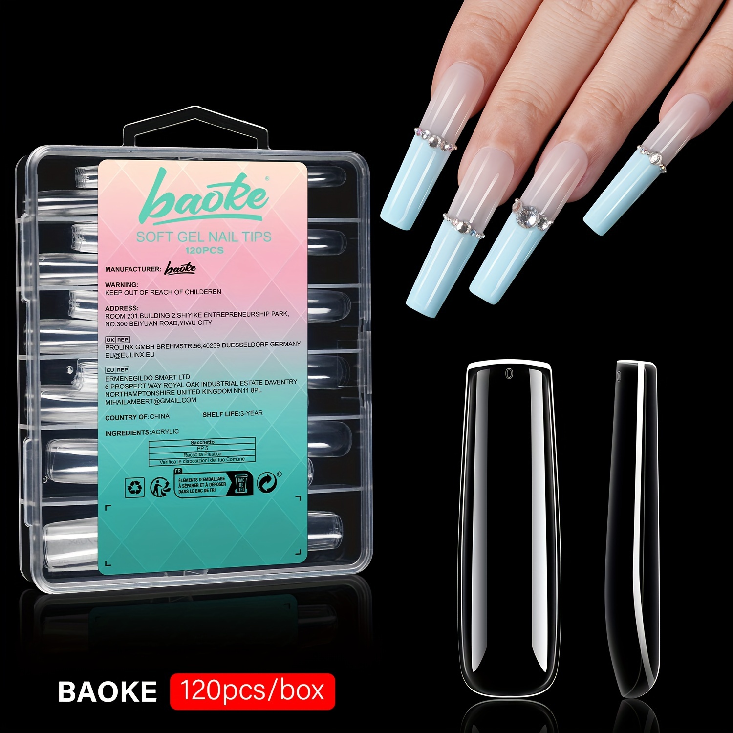 TEMU 120pcs Soft Gel Nail Tips - Xxl Extra Long, Square, No , Clear Acrylic Press-ons With Box - Diy & Salon Use, High Gloss Finish, Nail Care