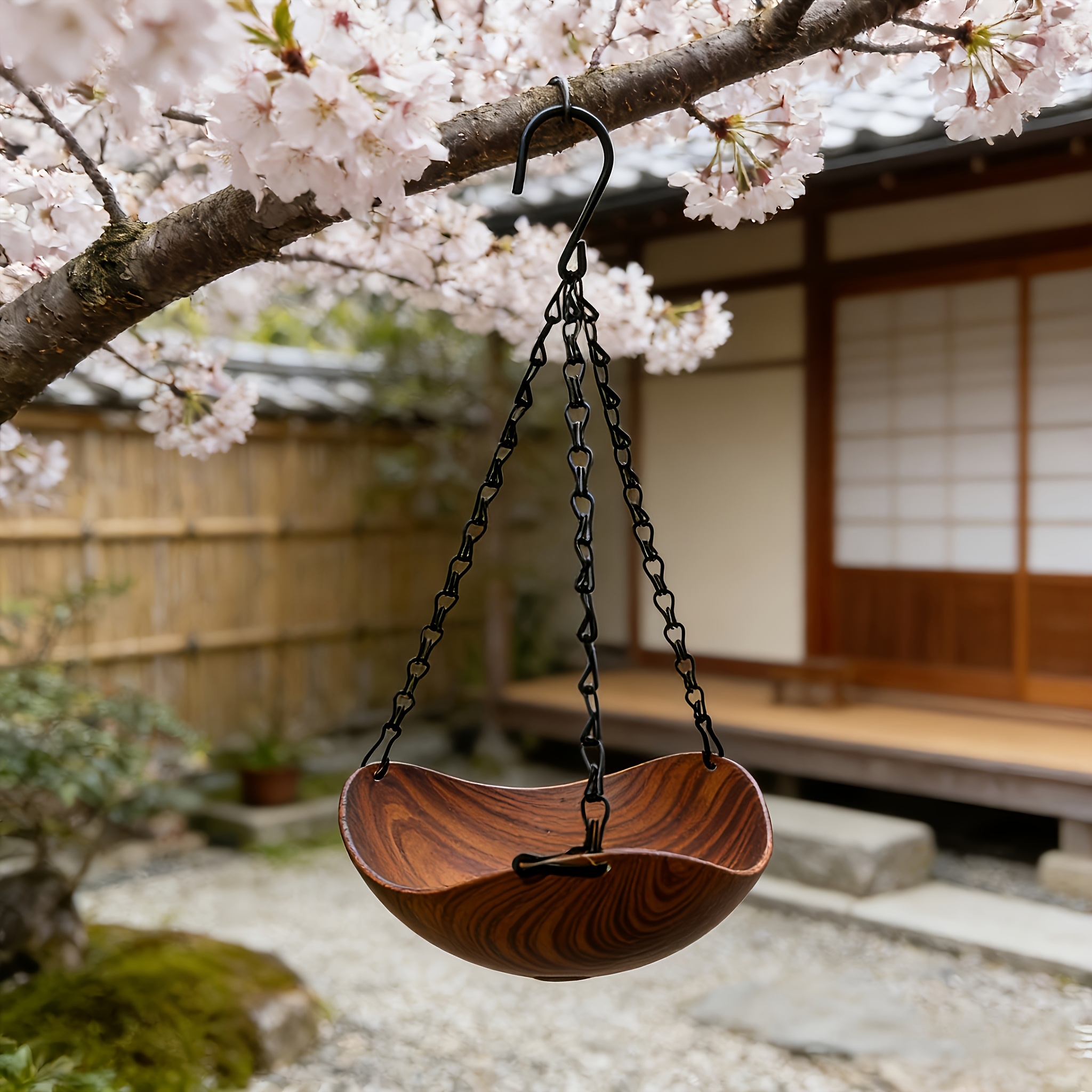 Image of Wood Hanging Bird Bath, Bowl-shaped Water Trough, Outdoor Courtyard Bird Drinking And Bathing Play Basin