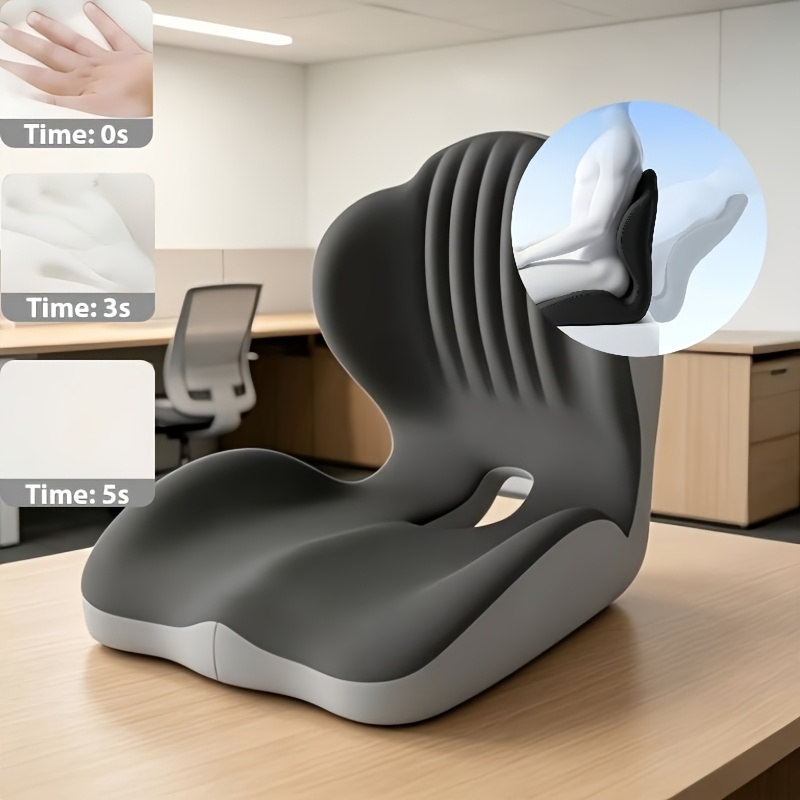 TEMU 1pc Ergonomic Memory Foam Seat Cushion With Back , Breathable Hollow Structure, Comfortable Cushion For Office Chair, Car Seat And For Long