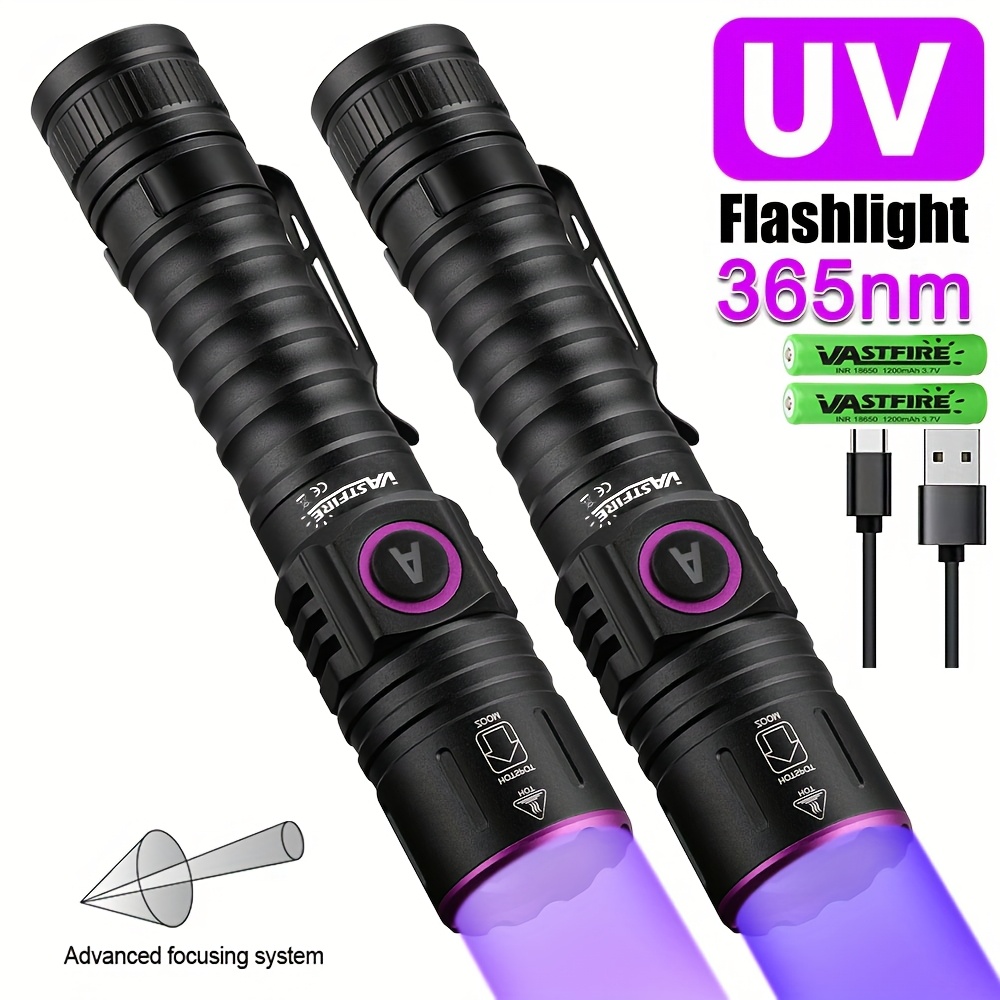 TEMU 2pcs Uv 365nm Blacklight Led Flashlight, Ultraviolet Invisible Ink Marker For Resin Curing & Cat Tinea Pet Urine Stains Detection, Leak Or Money