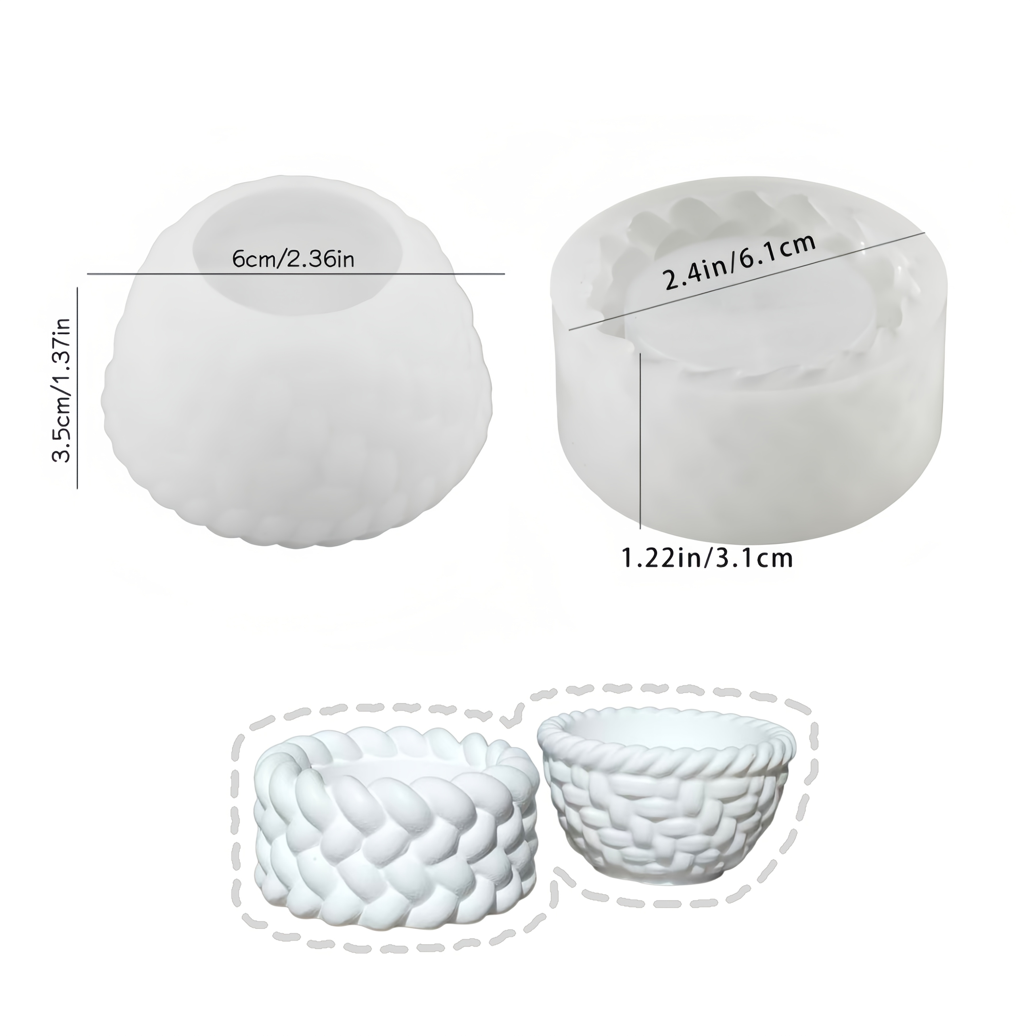 TEMU DIY Harzformen-Set 2-tlg., gewebter Blumenkorb-förmiger runder Kerzenhalter-Form, Kerzenbecher-Silikonformen-Set, geeignet für Harz, Gipsbeton
