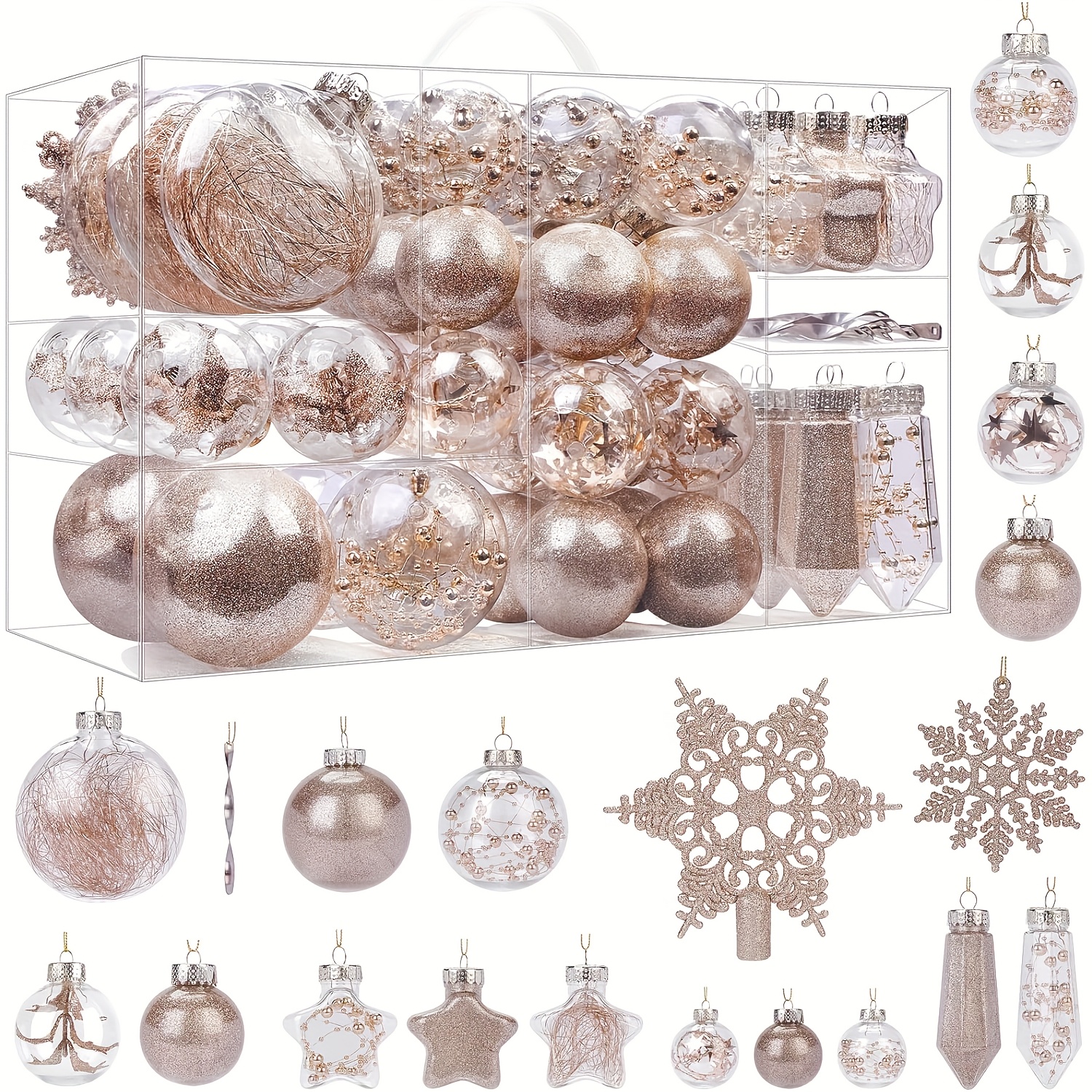 TEMU 100pcs Christmas Balls Ornaments Set, Clear Decorative Baubles For Xmas Tree Decor Holiday Wedding Party Decoration