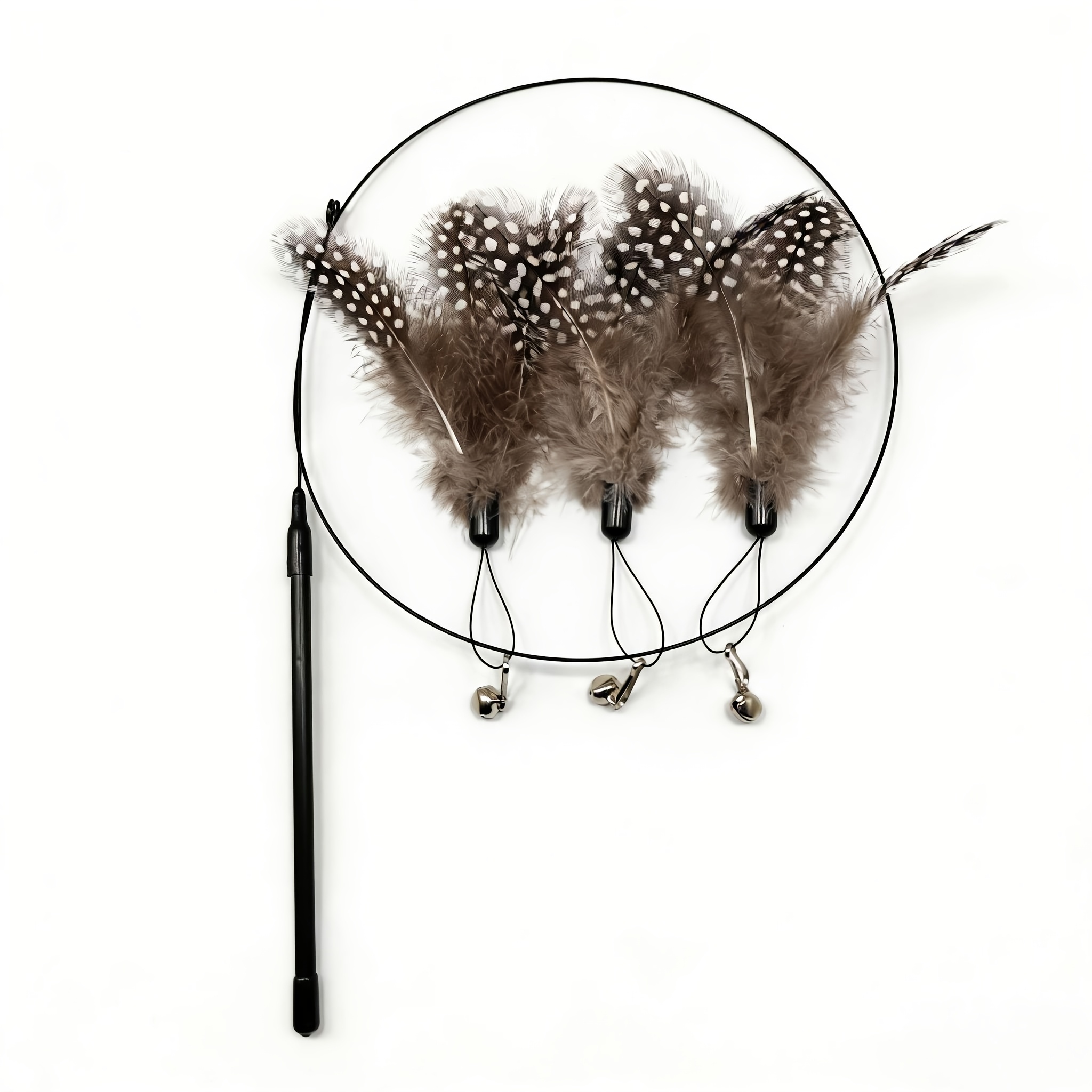 Image of Cat Feather Toy Interactive Cat, Handheld Stick Toy And 3 Replacement Feather With Bells, Made Of Artificial Fiber Material, Suitable For Cats To Scratch And Exercise Indoors