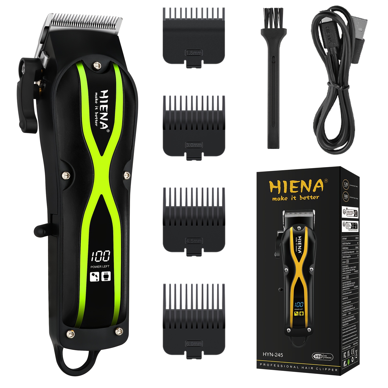 Image of Hiena Adjustable Professional Hair Clipper Barber Hair Trimmer For Men Electric Cutting Machine Rechargeable Haircut Kit