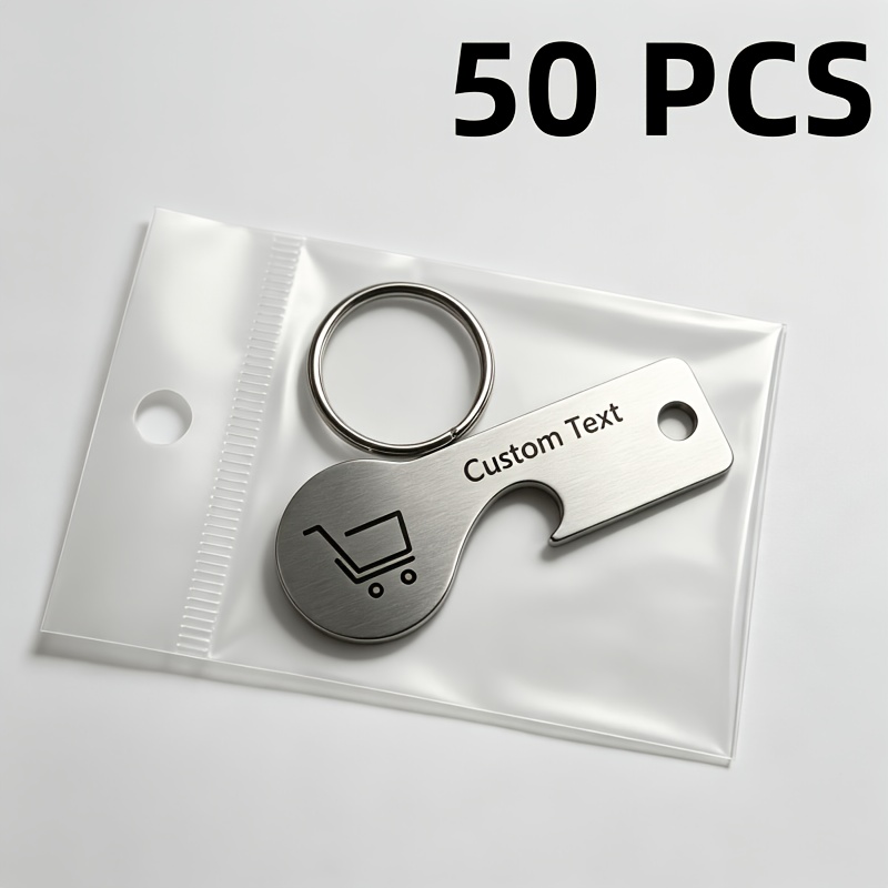 TEMU 30/50pcs Multi-functional Supermarket Shopping Cart Token/bottle Opener Keychain - Individually Packed Bags - Personalized Stainless Steel