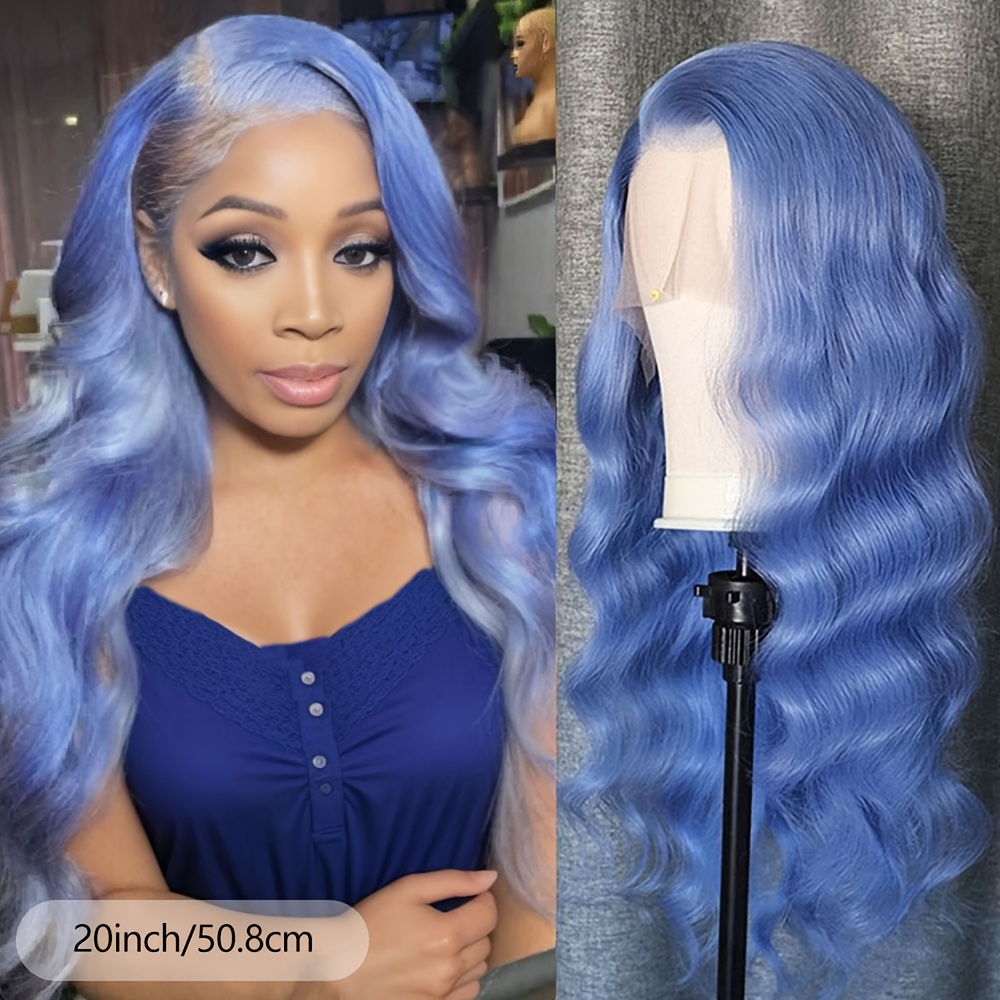blue lace front wigs made human hair featuring a - Temu display picture 2