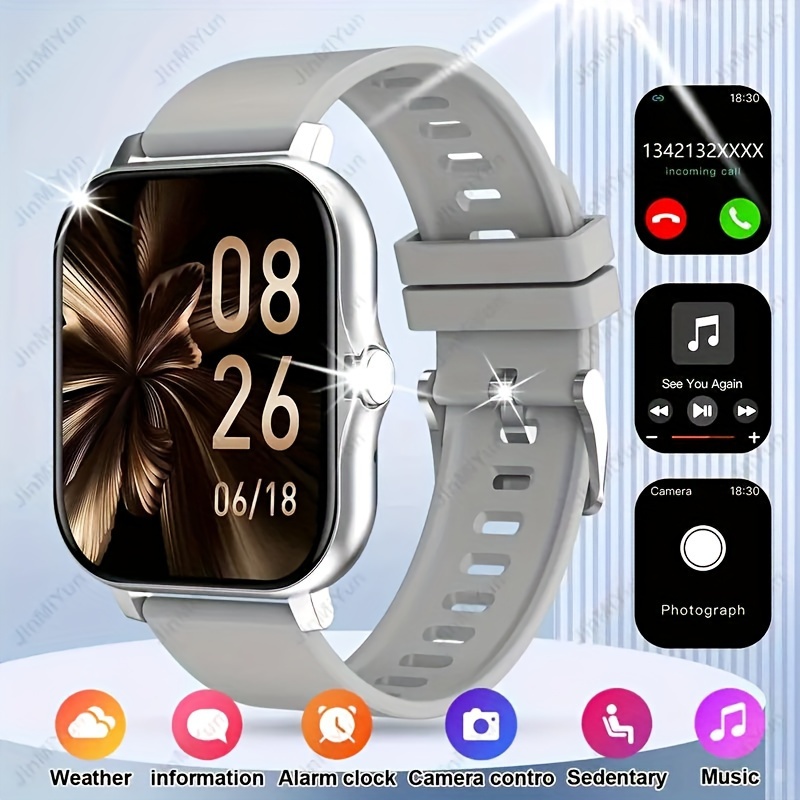 VISNEE Smartwatch with 4.57cm HD TFT Display, Wireless 5.1, 100+ Watch Faces, Alloy Body, Silicone Strap, USB Charging, Rechargeable Lithium Polymer Battery, Sports Tracker, Remote Camera, Alarm Clock, for Men, Women, Boys, Girls