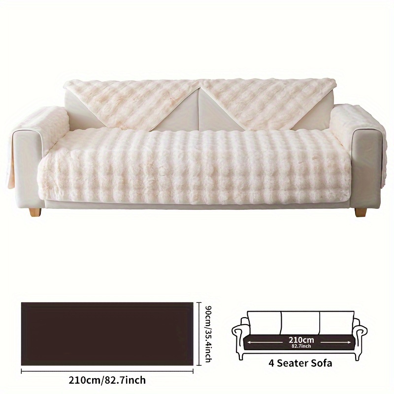 TEMU 1pc Winter Thickened Plush Sofa Cover, Faux Rabbit Sofa Cover, Fluffy Anti-slip Sofa Cover Bedroom Office Living Room Furniture Decor