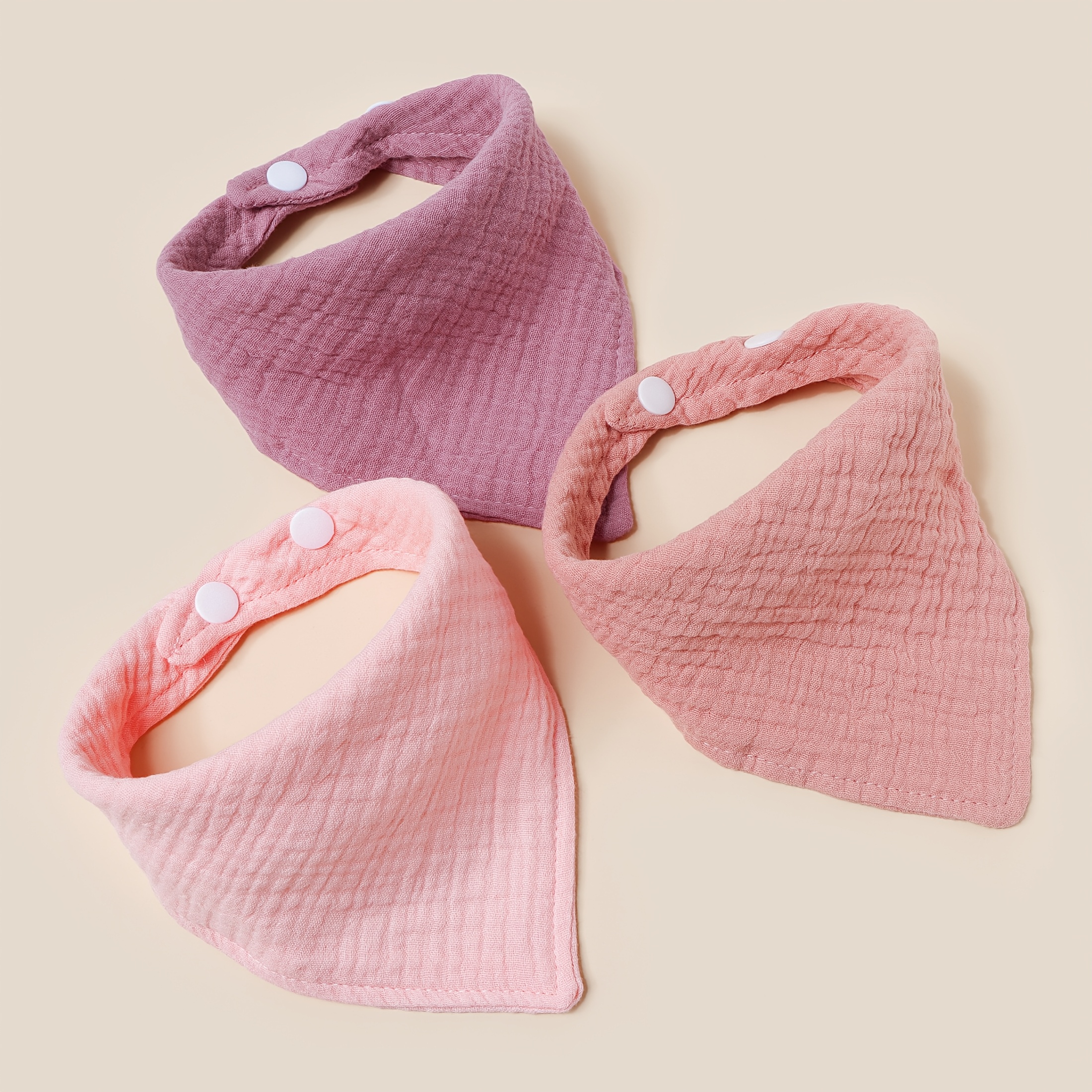 Image of 3pcs Set Of Candy-colored, Cute, Soft, And Breathable 4-layer Cotton Gauze Pure Cotton Triangle Bibs For Babies, Triangle Bandanas, Drool Bibs, Children', Suitable For Daily Use And