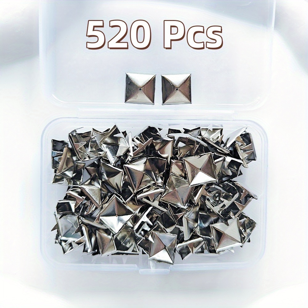 E-shop 520 Stück 9,5 mm Edelstahl Quadratische Nieten für Kleidung Tasche Leder Schuhe Punk Rock Schmuck Handwerk, 4 Metall Zusätze (Silberfarben)