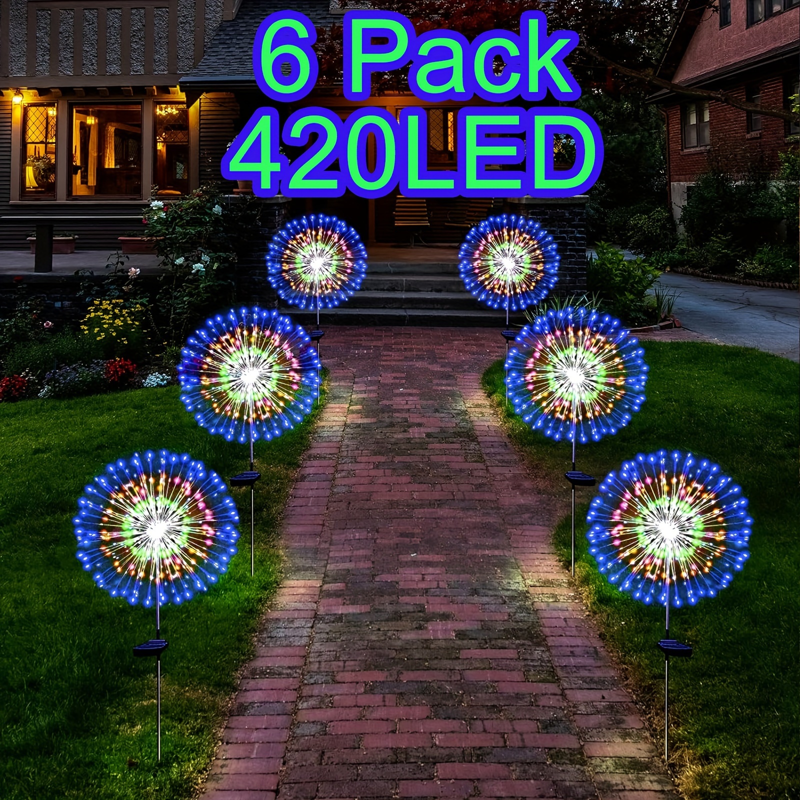 

Solar Lights Outdoor Waterproof 6 Pack Solar Powered Firework Stake Lights 420 Led Sparklers Solar Outside Lights For Yard Pathway Flowerbed Decor (colorful, Yellow)200led