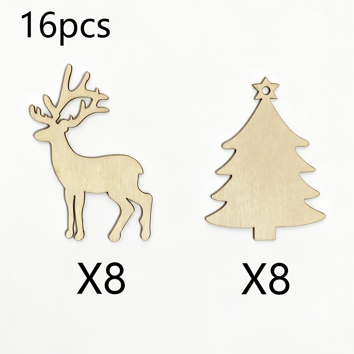 TEMU Set de 16 adornos de renos y árbol de Navidad de madera, decoraciones colgantes japonesas para árbol de Navidad, adornos para exhibición en