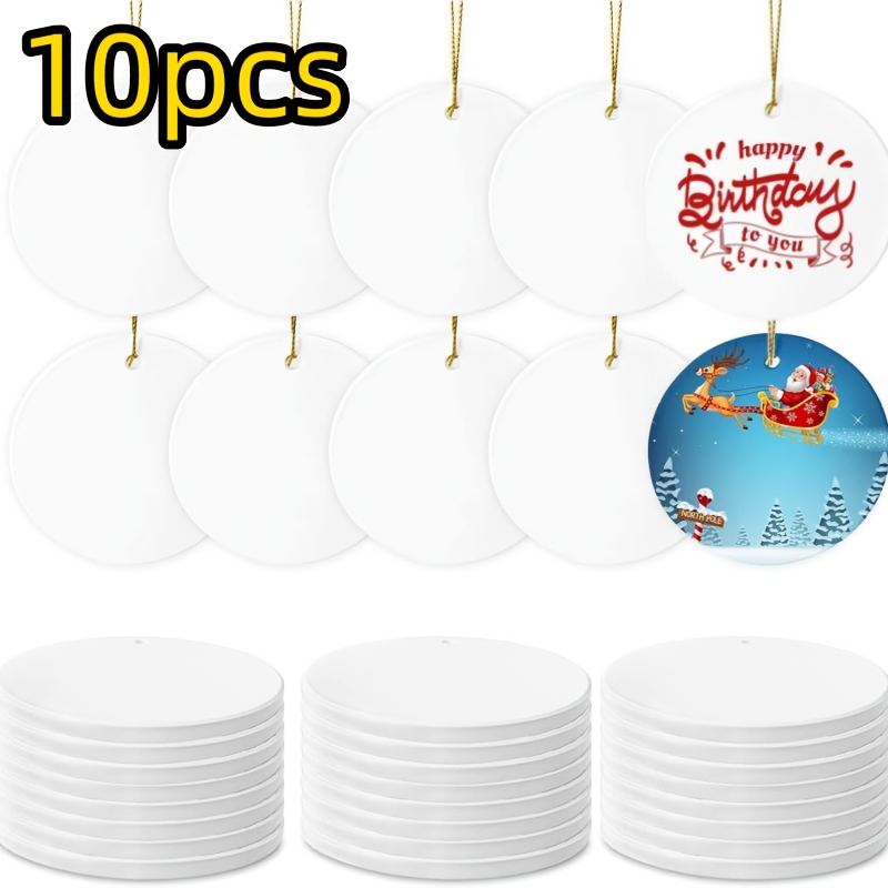 TEMU 10pcs Of 2.9-inch Round Ceramic Christmas Tree Ornaments With Double-sided Glossy Glaze For Decoration And Handmade Gifts (not Heat Transfer)