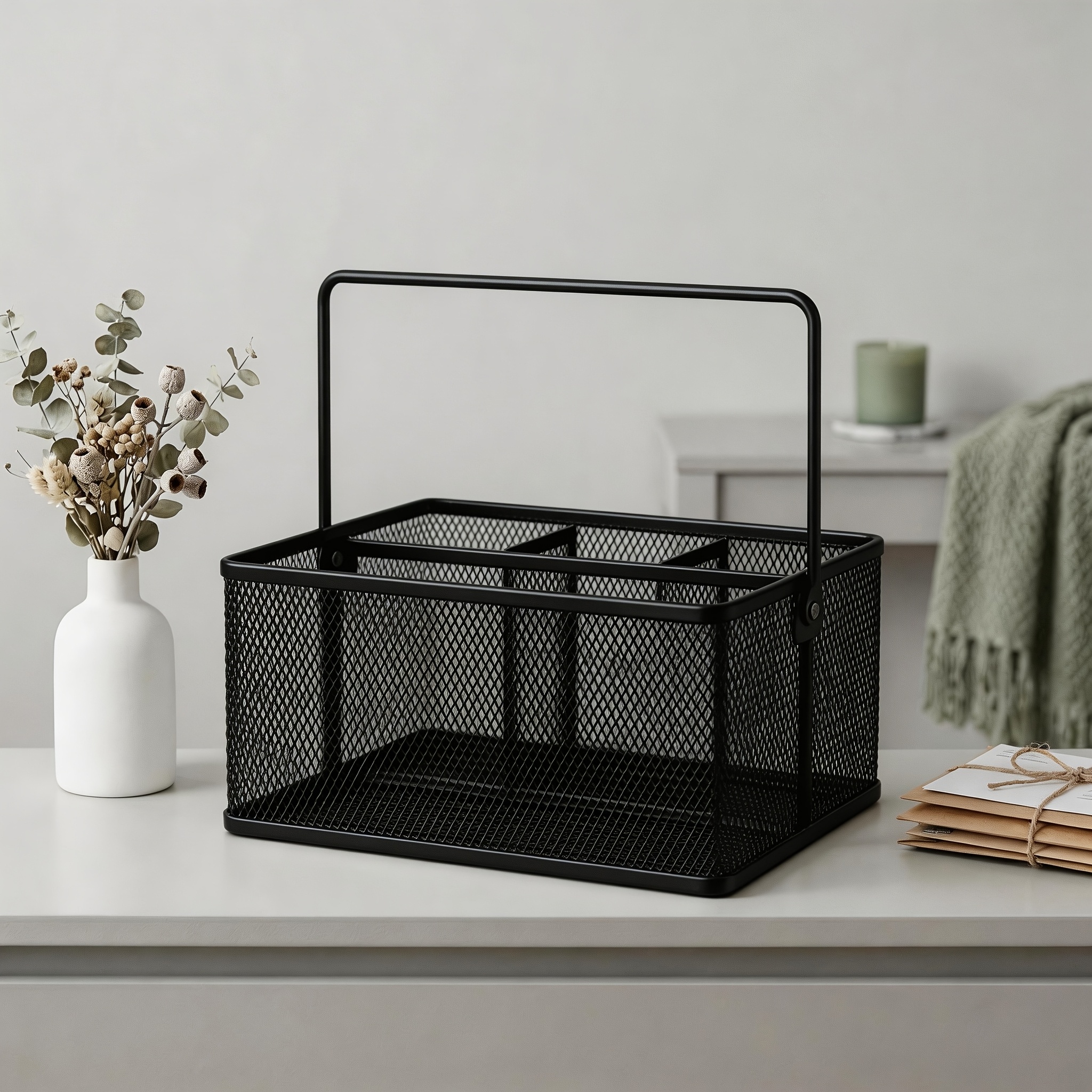 TEMU 取っ手付き錬鉄製収納バ、仕切り付き、卓上スナック収納ボックス、キッチン用品、必須収納ソリューション、雑貨バ