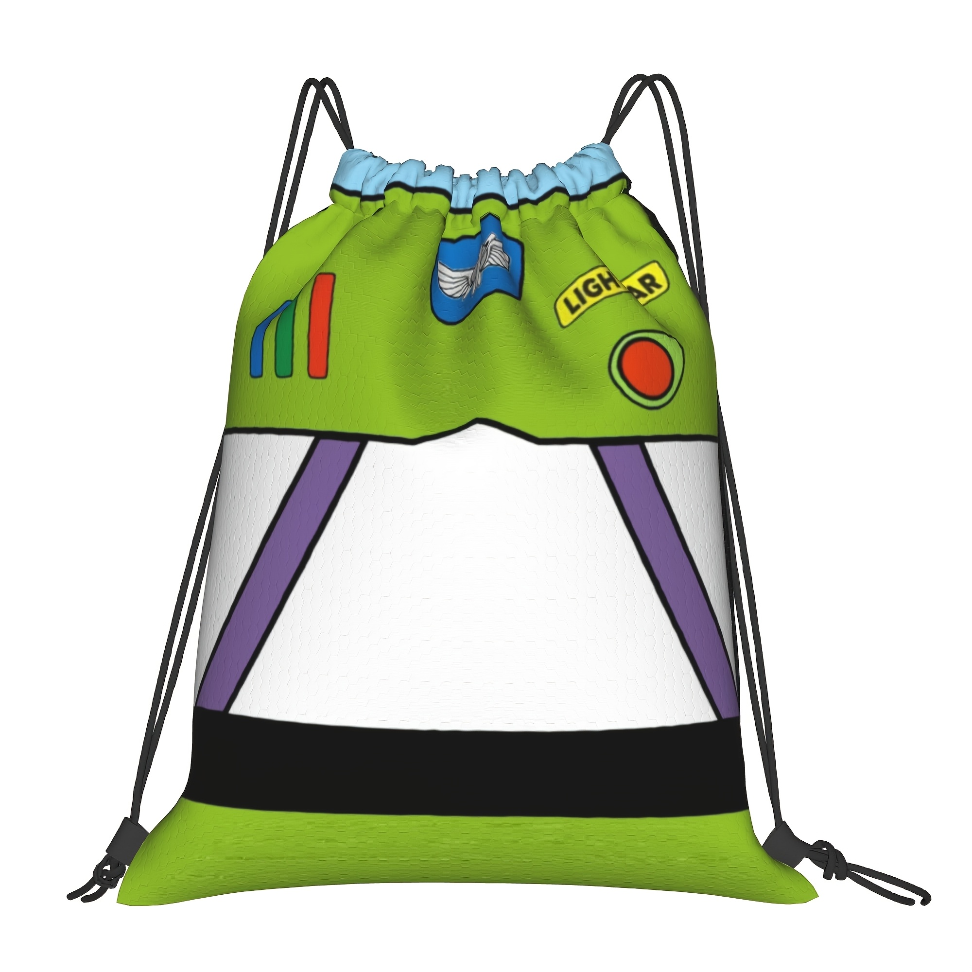 TEMU Drawstring Bag, Cartoon Green And White Drawstring Shoulder Bag - Soft Fitness Bag, Suitable For Travel, Sports Gear, Weekend Short Trips,