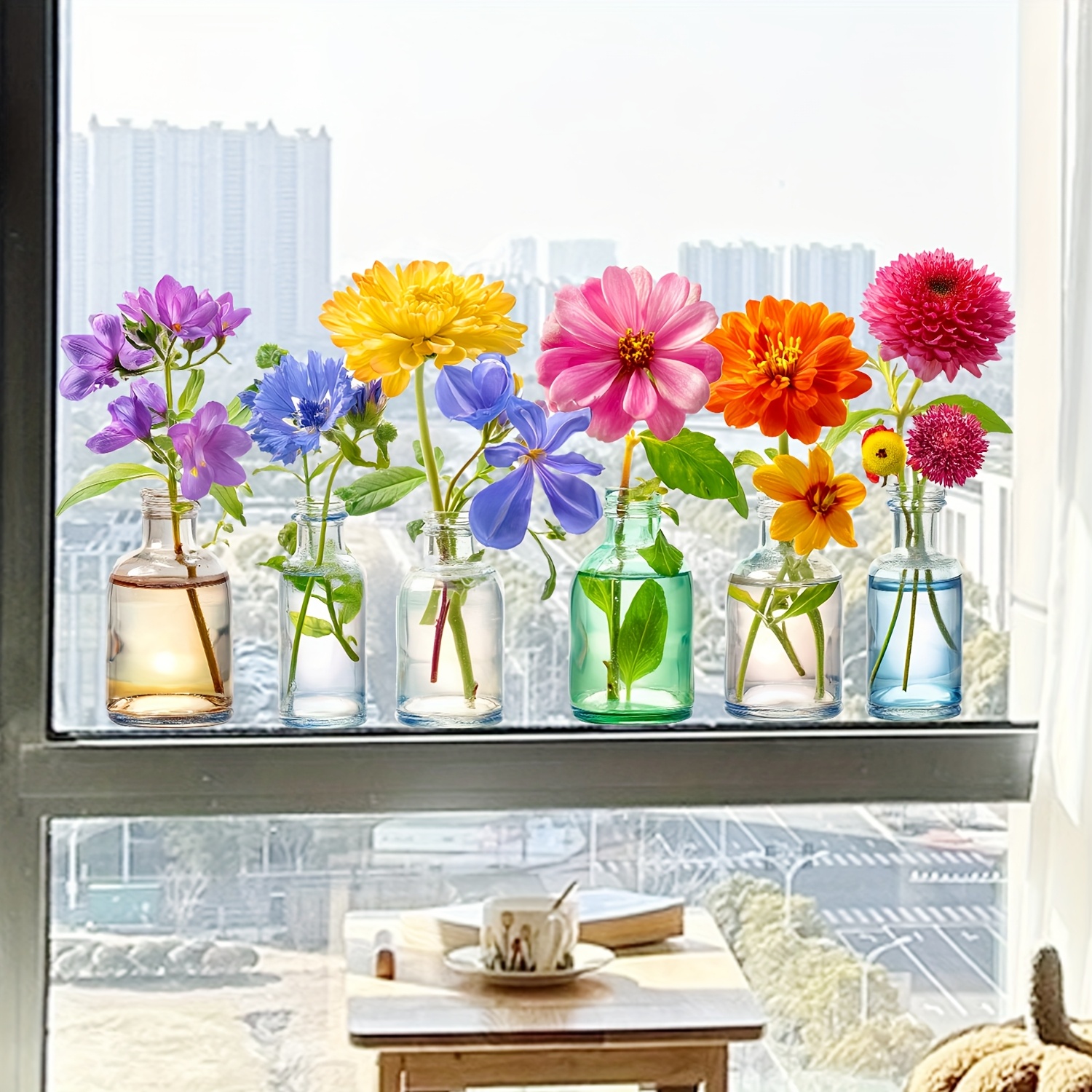 Image of 1pc Flower Window Cling Film, Floral Glass Sticker Decal, Anti-collision Double-sided Electrostatic Window Decal For , Home Sticker