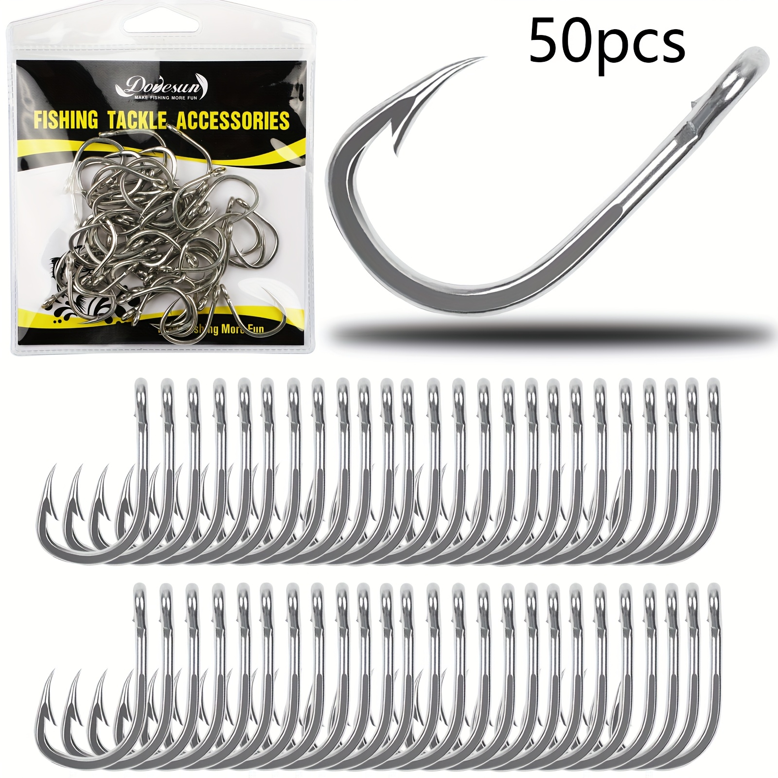 

50pcs Dovesun Saltwater Hooks - Resistant, Extremely Sharp, Lightweight 2x Strong Carbon Steel Fishing Tackle For Live And Shark