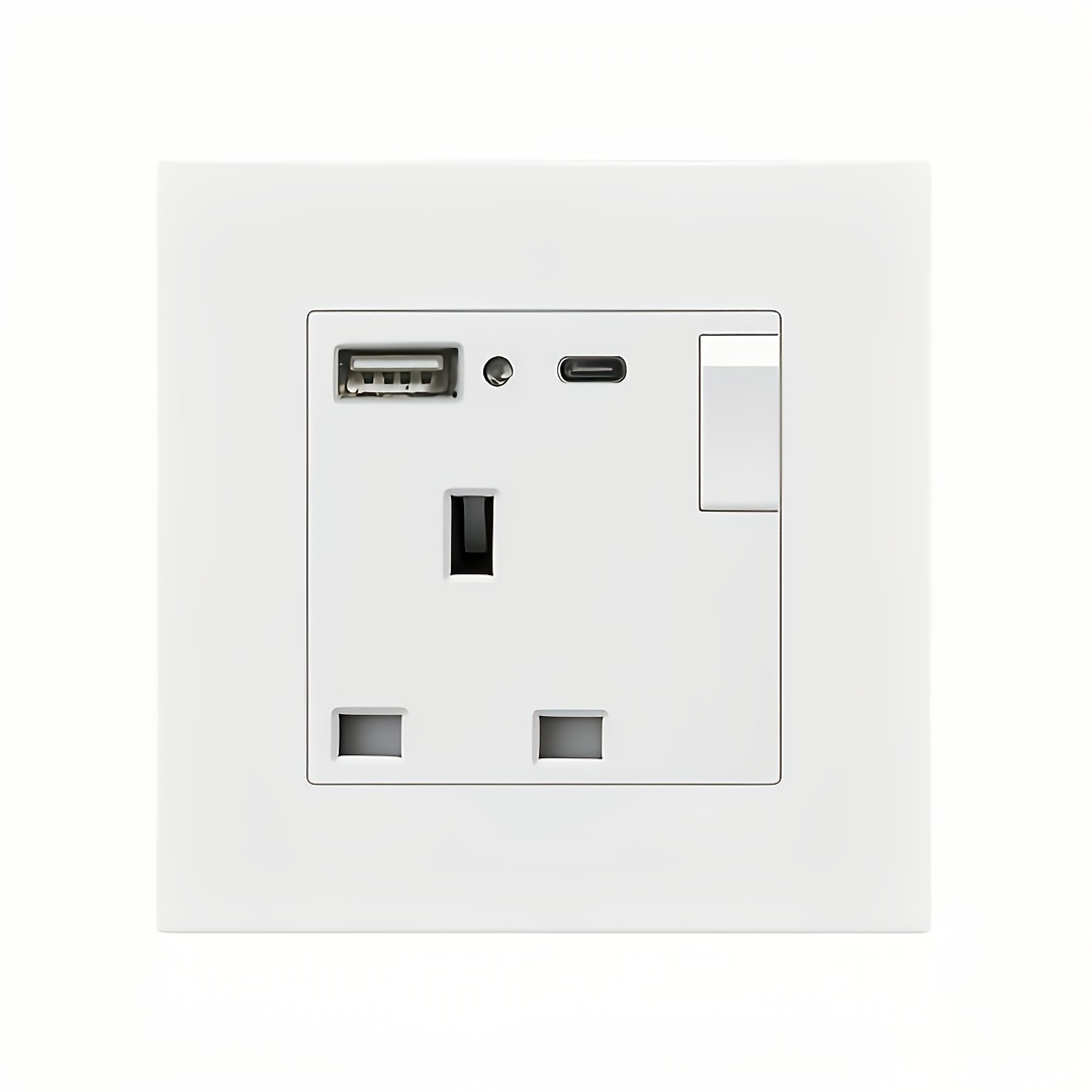     USB/Type-C Wall Outlet, 5V 2.1A, 250V, White PC Material, Hard-Wired, No Battery Required, for Office, Bedroom, etc