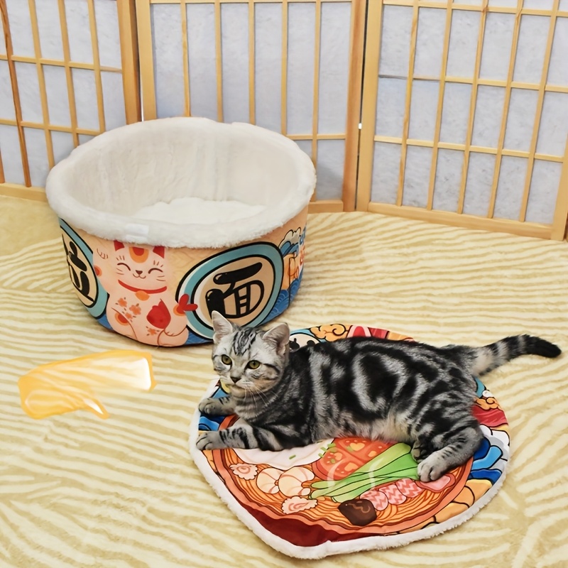     bed oversized semi   with plush bolster   bed for multi cat households polyester material multi   design cat bed for indoor cats     texture Product details 4