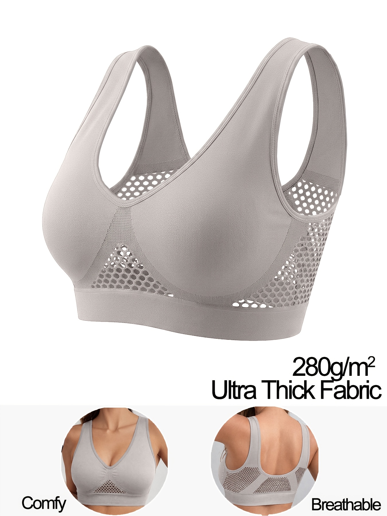 1pc breathable mesh sports bra 280g m fabric thickened fashionable backless solid color no padding comfortable wireless athletic casual all match bra