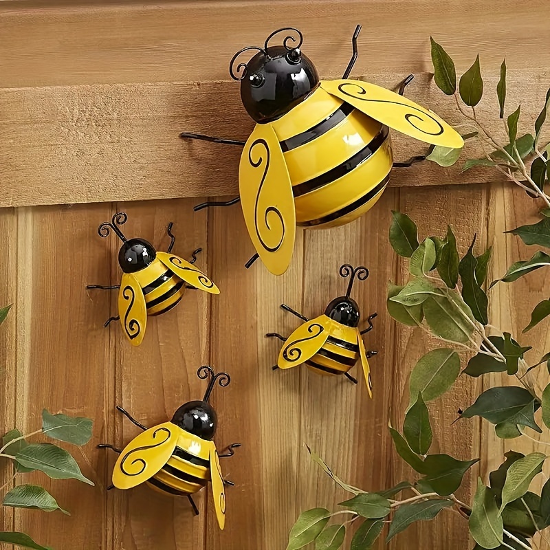 

4-pack Handmade Metal Bee Wall Art Decor - 3d Sculpture For Outdoor Home Garden - Rustic & Industrial Style Wall Hanging Decorations Without Electricity