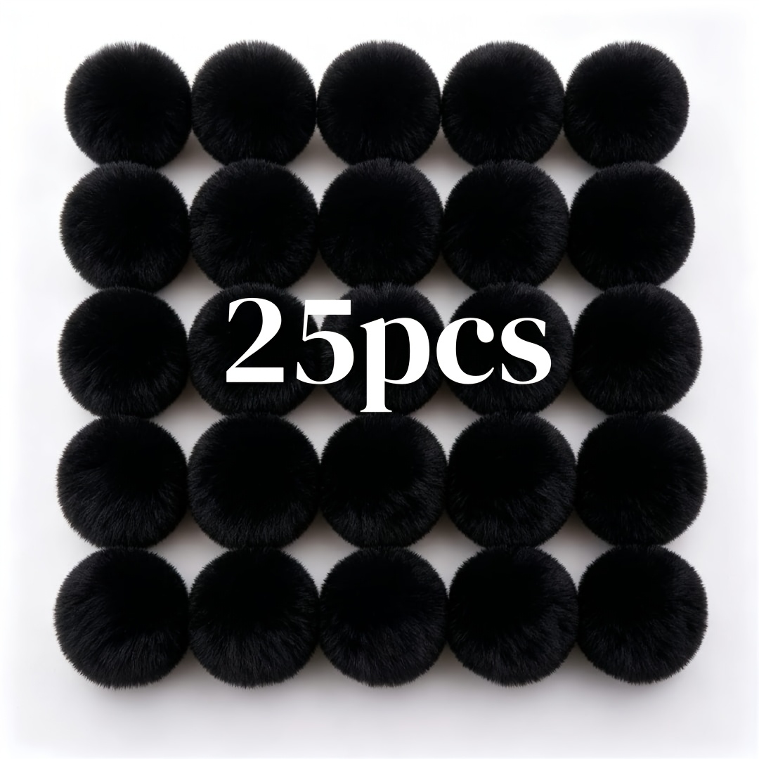 TEMU Lot de 25 pièces, boules pompons en peluche de lapin duvetée de 6 cm/2,36 pouces avec anneau élastique pour chapeau, écharpe, gants, sacs,