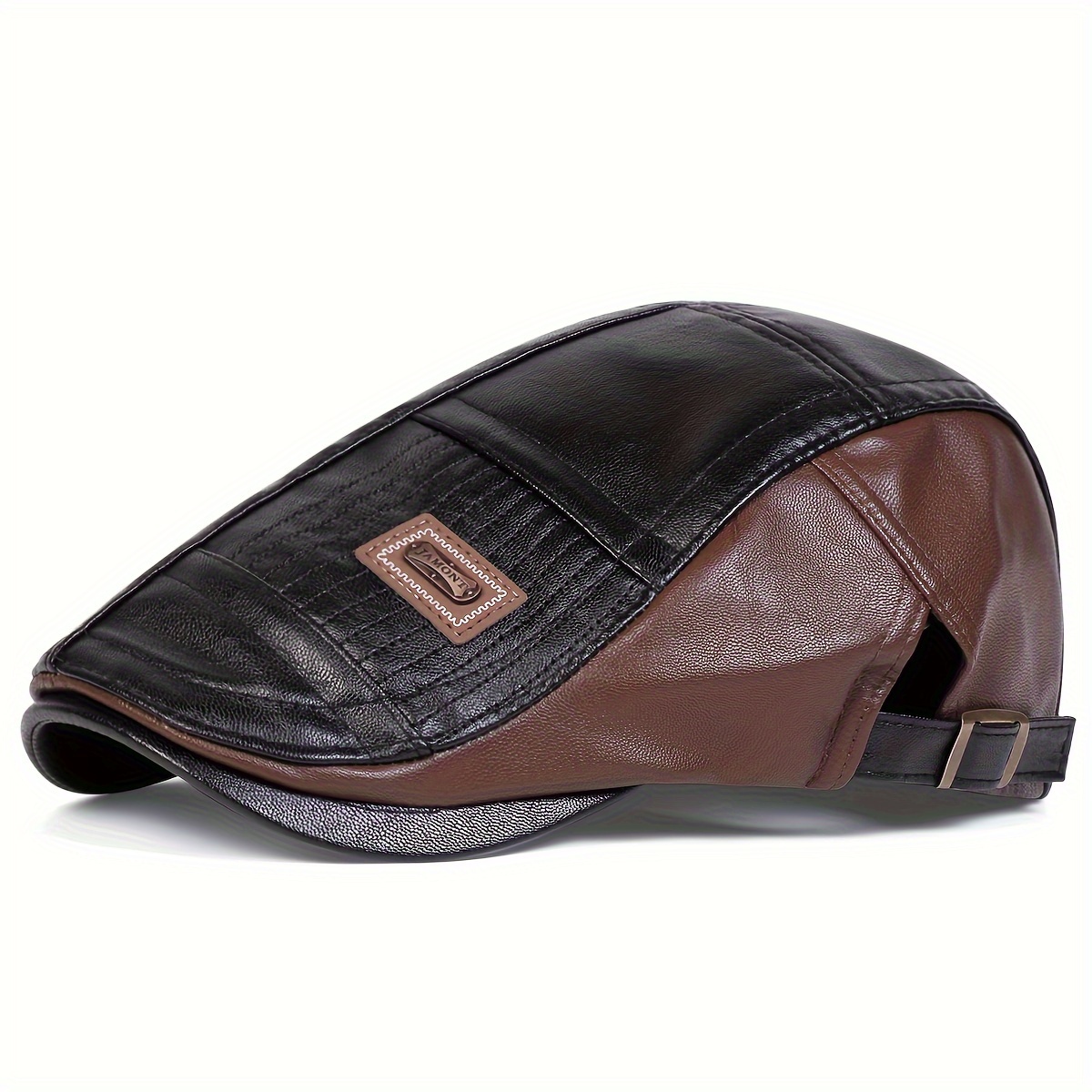 TEMU Men's Faux Leather Color-block Beret Hat Outdoor Adjustable Casual Hat Suitable For Autumn Beach Party