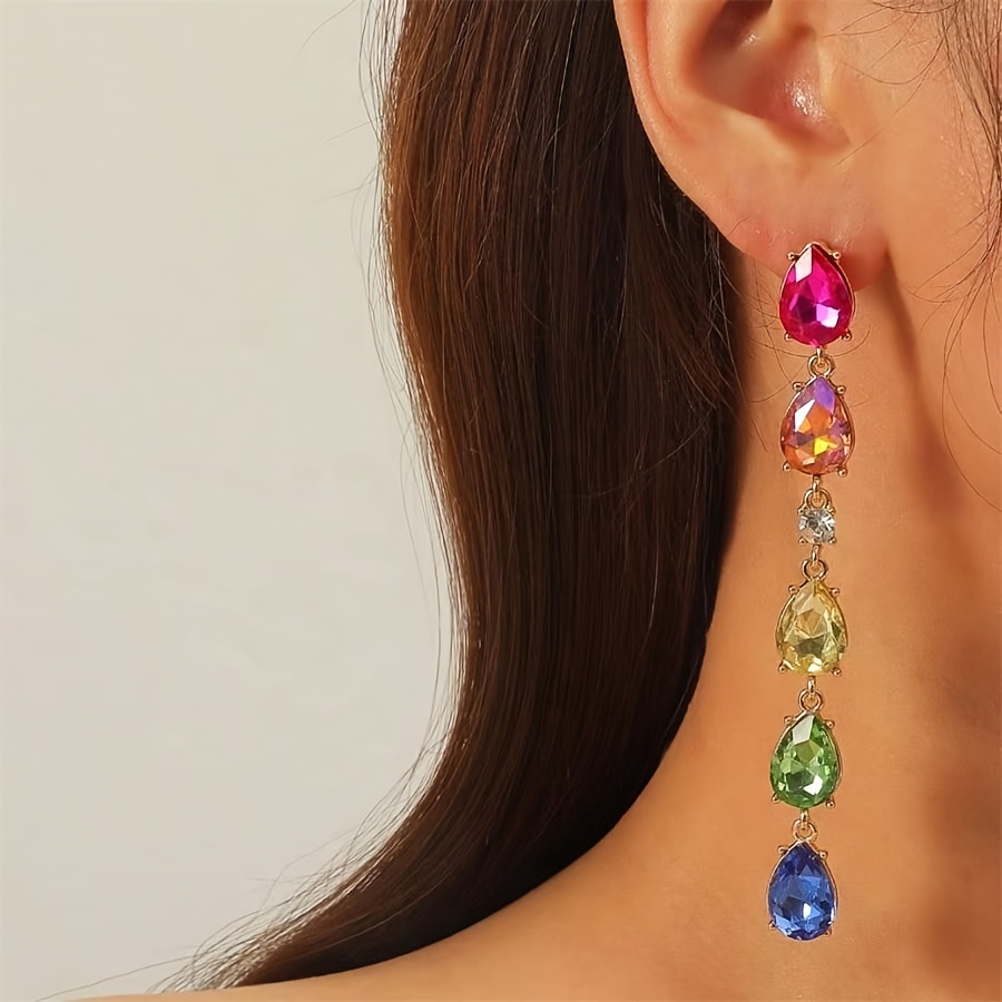 Image of 1 Pair Of European And Rainbow Tassel Design Women's Party Fashion Crystal Earrings Sweet And Fashionable Suitable For Party Wear