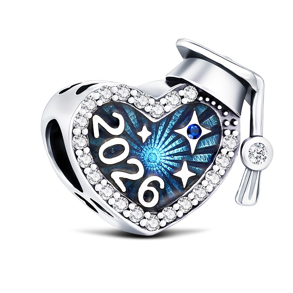 Image of 1pc 2026 Graduation Season Hat Beaded Pendant 925 Silver Plated Charm, Suitable For Original Bracelet Necklace Women's Pendant Jewelry Making, Easy And Elegant Style College , Suitable For Daily Wear