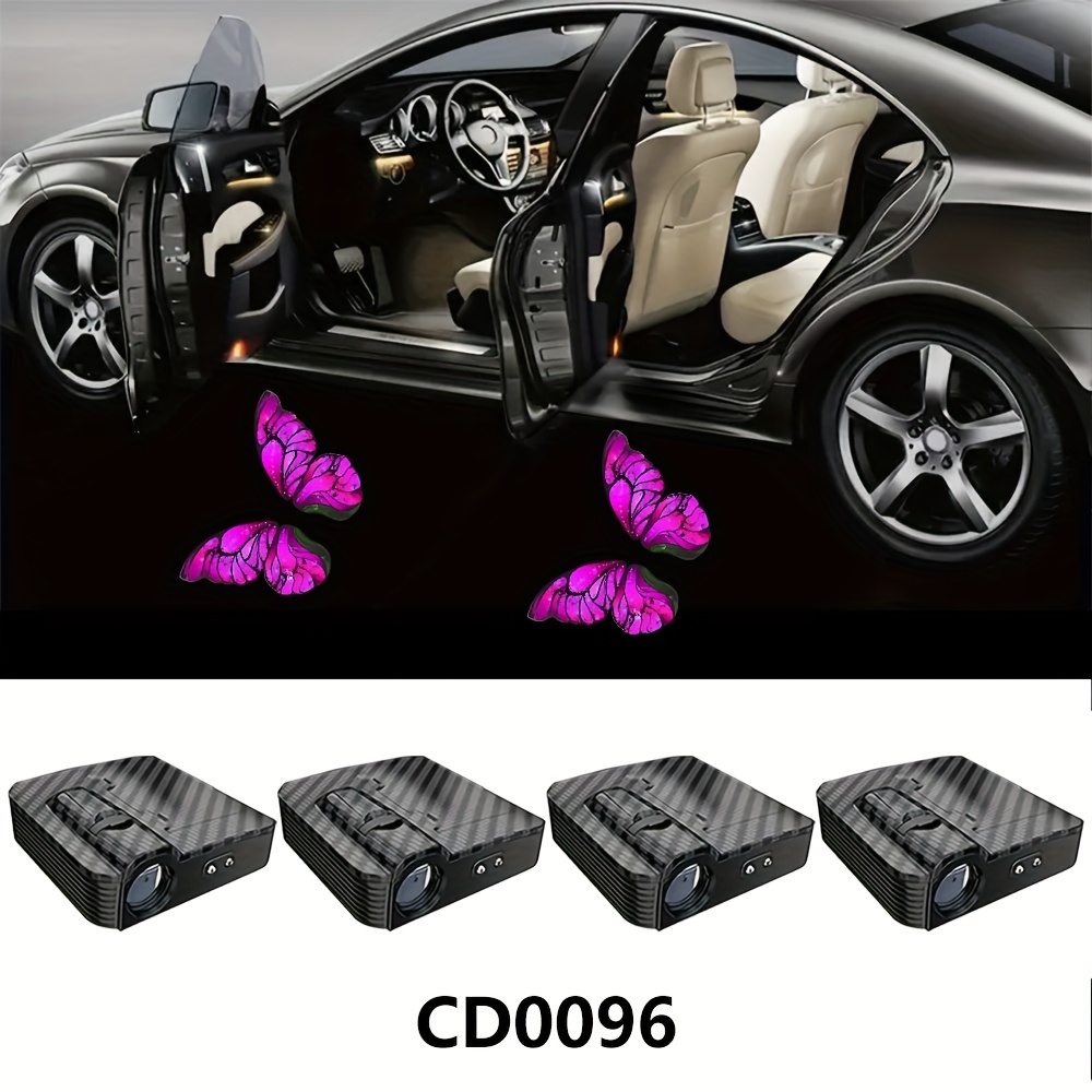 Set Of 4 Red Led Projectors For Car Doors - Bright For Vehicles, Bicycles, And More, Battery Operated, , Decorative Car Lights | 3d Door Sign Light, Without Battery
