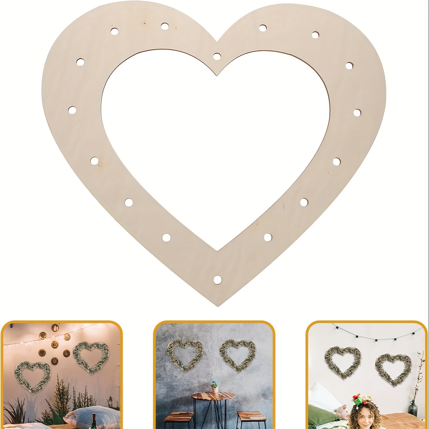 

5pcs Heart-shaped Wooden Wreath Rings - Unfinished Plywood Craft Hoops For Arrangements & Home Decor - Weddings, Parties & More