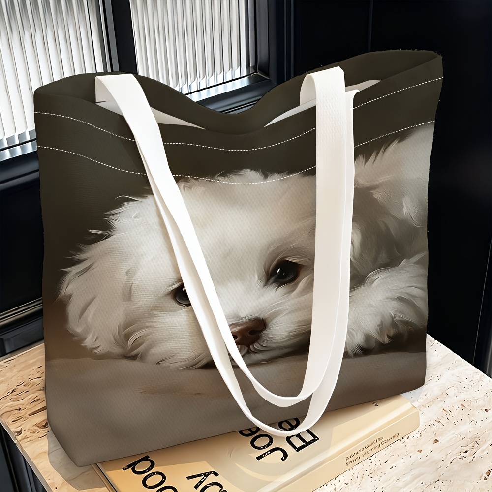 TEMU 1pc, White Puppy Theme Women's Shoulder Bag, Fluffy And Gentle-, Multi-functional And Versatile, Handbag, Clutch, Evening Bag, Travel Essential,