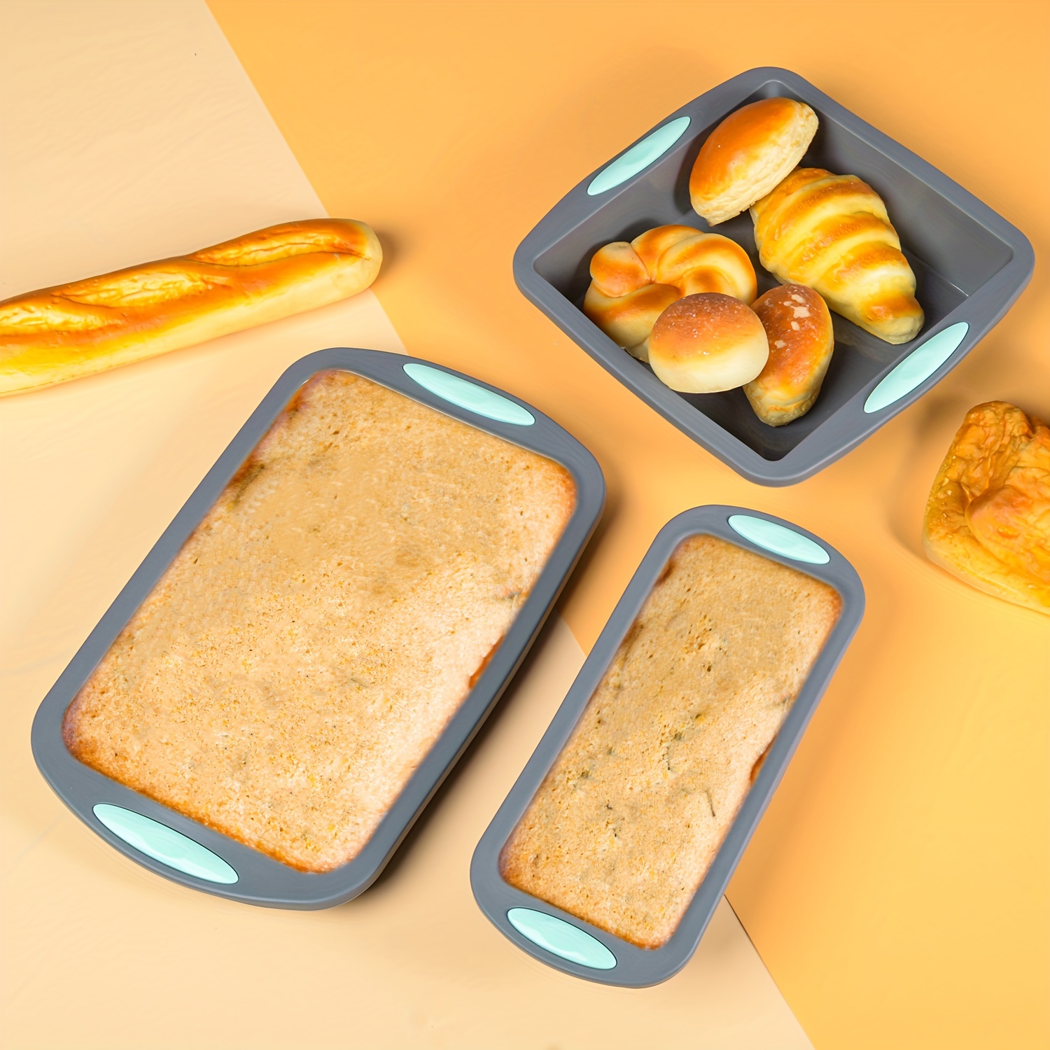 

3pcs, Silicone Baking Bread Pan Set, Silicone Cake Molds, 230℃ Heat Resistant Baking Sheet, Dishwasher Safe, Non-stick, Baking Tools, Oven Accessories, Kitchen Gadgets, Kitchen Accessories