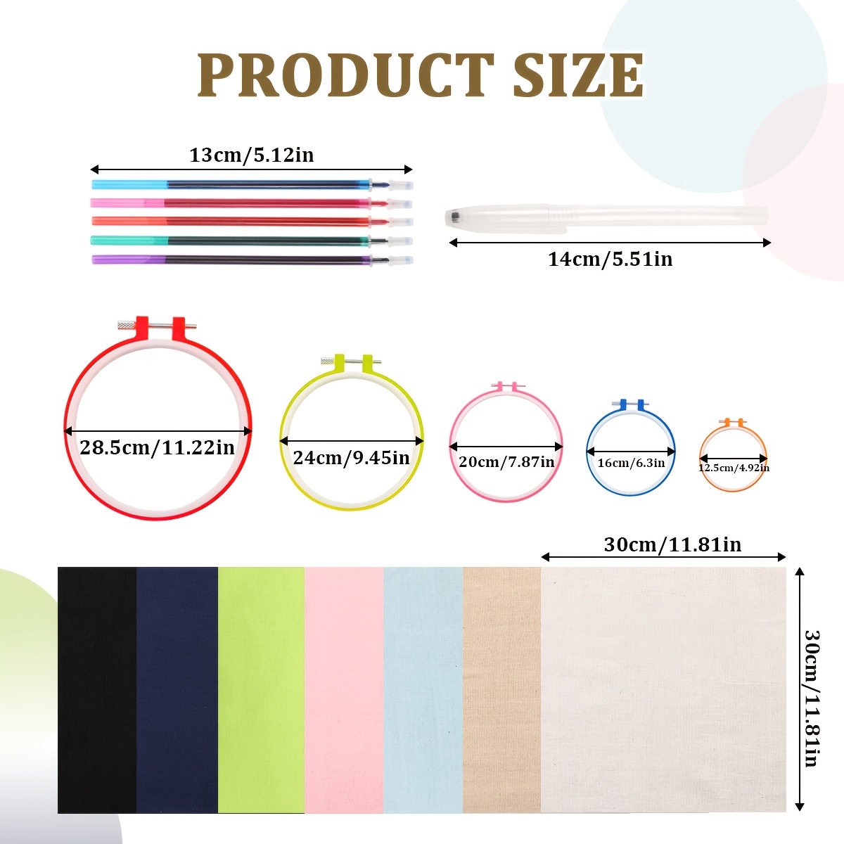 Embroidery Fabric Set, 3/7pcs 30x30cm, 7 Colors