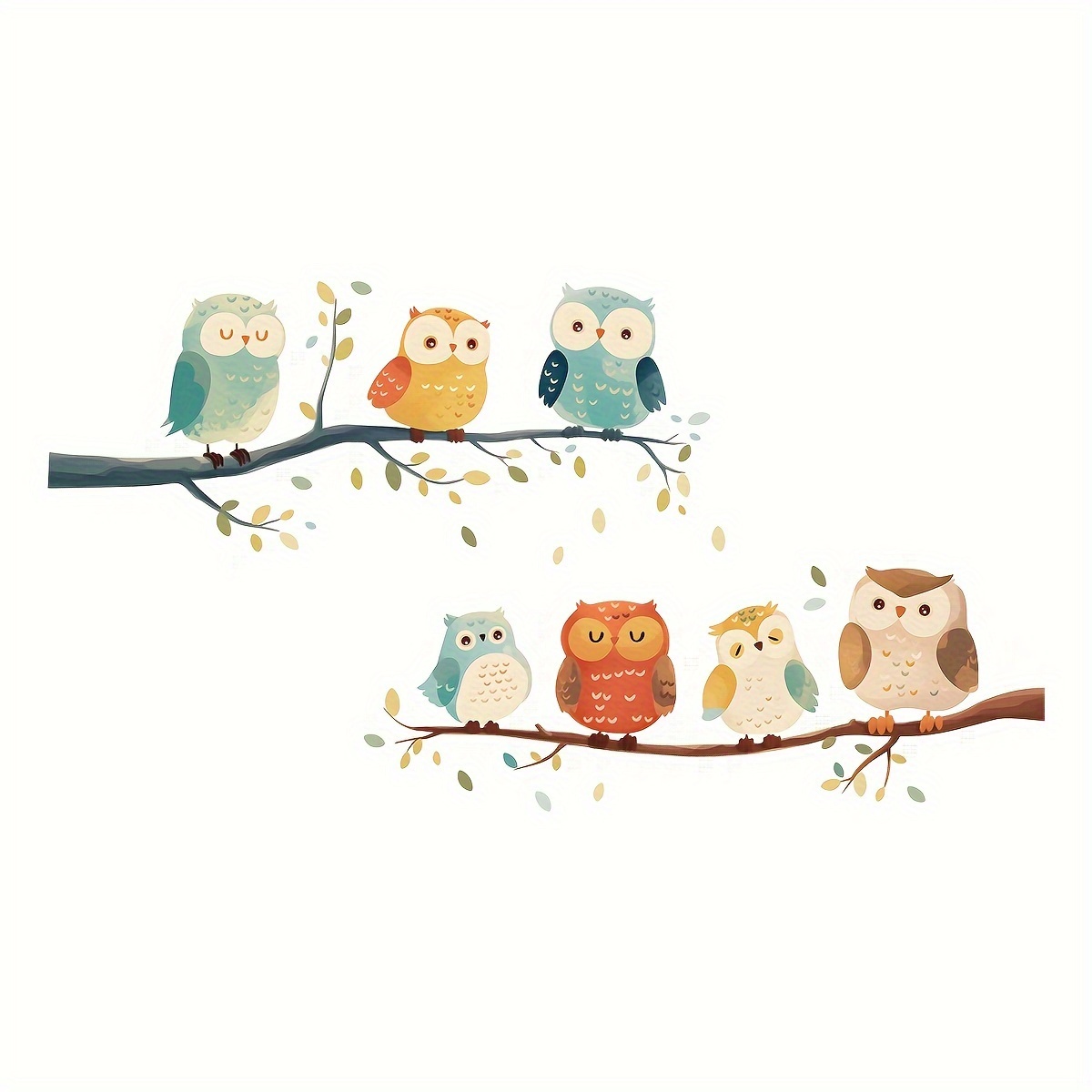 Image of Set Of 7 Artistic Owl Wall Stickers For Decorating Bedrooms, , Living Rooms, And . Self-adhesive Decals Are Perfect For Enhancing The Background Of Your Sofa Or Tv Wall