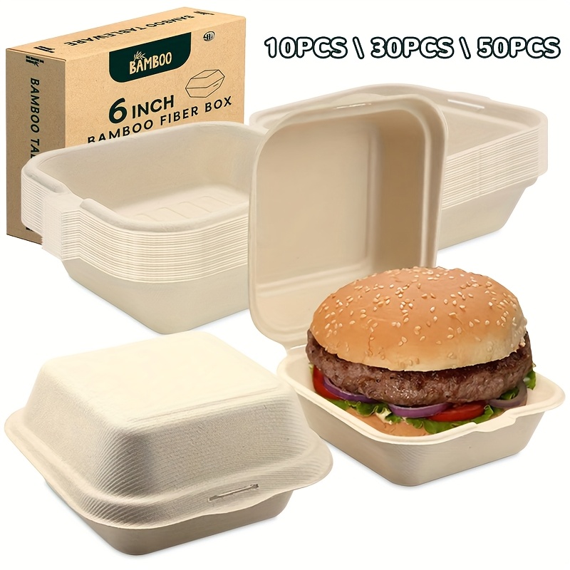 de plástico pesada de pulgadas (15,24 cm) con tazas cuadradas de fibra  de bambú compostables con tapas de bento desechable par