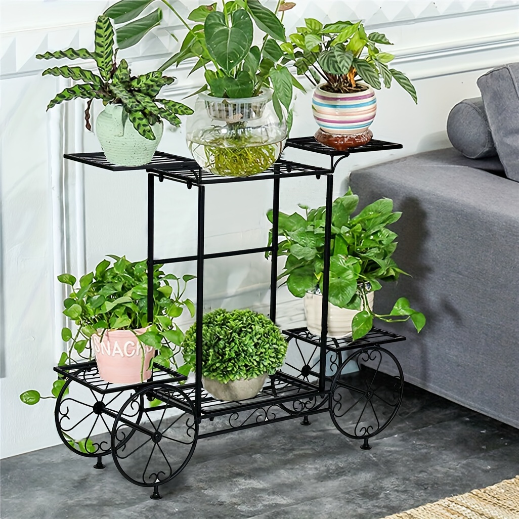 Temu Large Metal Garden Cart Plant Stand Flower Display Rack Holder For Indoor Outdoor Living Room Patio Flower Shop-image