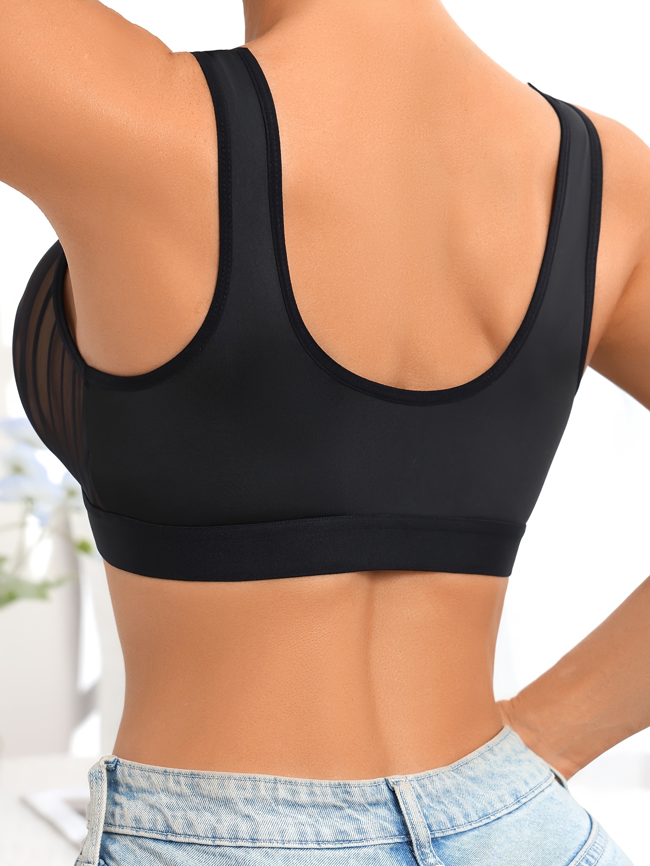 Striped Mesh Push-Up Bra with Front Clasp | Wireless, No Padding, Casual Style for Daily Wear