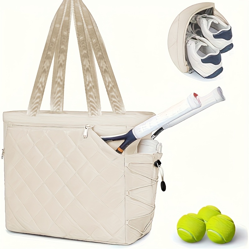 Extra Large Tennis and Pickleball Bag with Shoe Compartment - Heavy-Duty Carry Case Holds 2-4 Rackets, Lightweight Sports Gym Bag for   - Suitable for Tennis, Pickleball, Travel, Training -   in Black, Khaki, Blue, Soft-Lined Compartments, Stitched Design, Durable Structure, Essential for Sports Enthusiasts